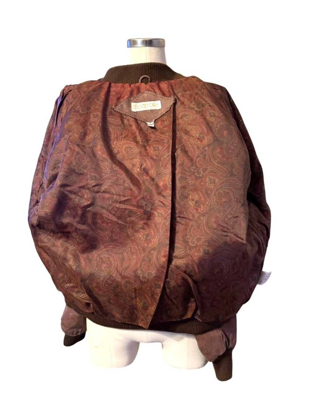 SSatori Genuine Leather Bomber Jacket Brown Ribbed Collar & Cuffs - Picture 8 of 12